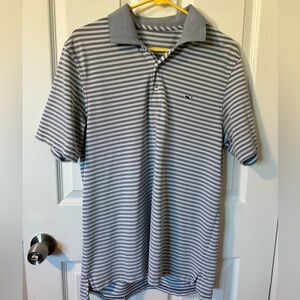 Vineyard Vines Gray and White Striped Polo Shirt